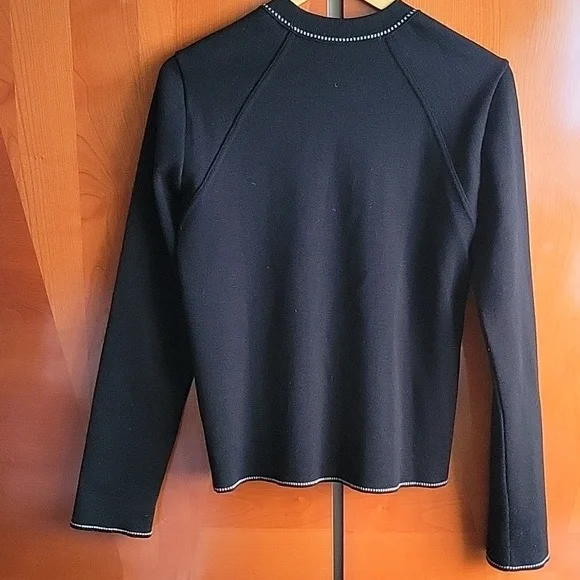 Chanel CC Logo Black Long Sleeve Top with White Decorative Stitching - Picture 5 of 15